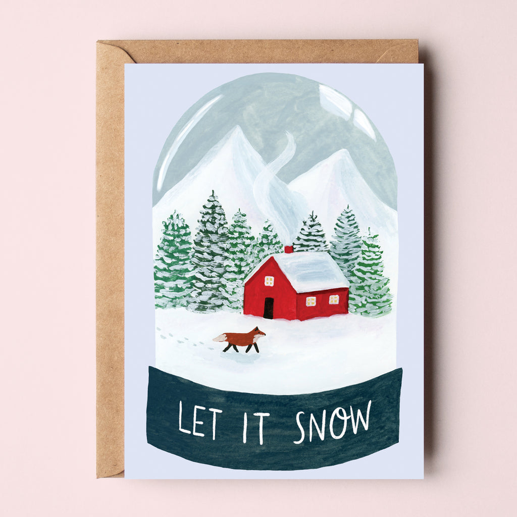 Let It Snow Christmas Card - Christmas Cabin Snow Globe - Sarah Frances 