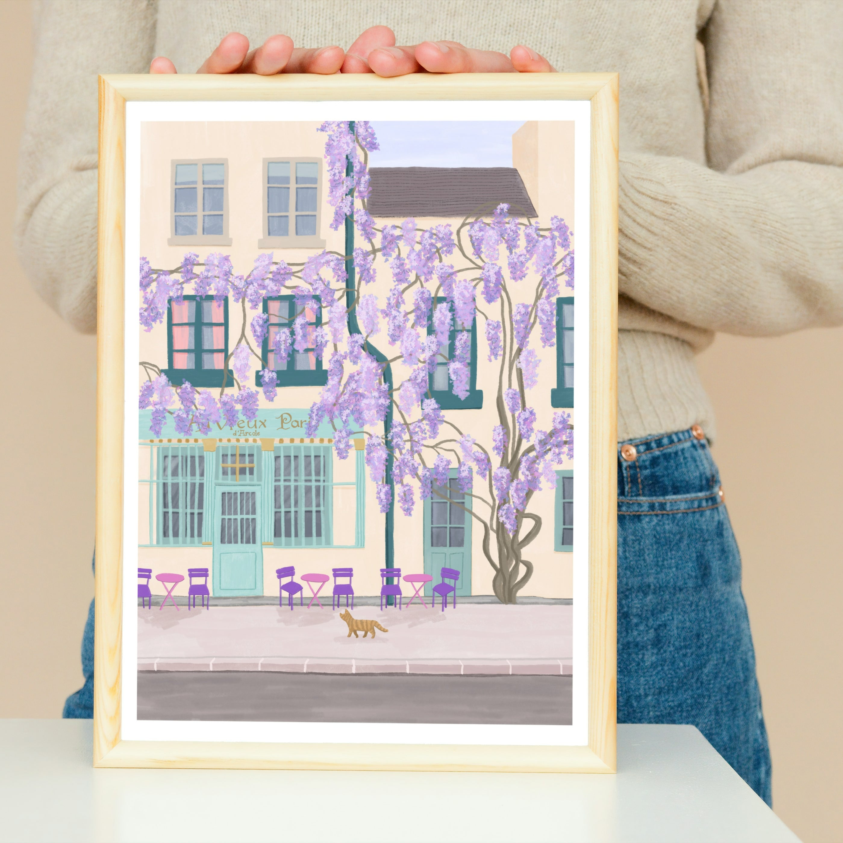 Paris Café Wisteria Art Print - Sarah Frances 