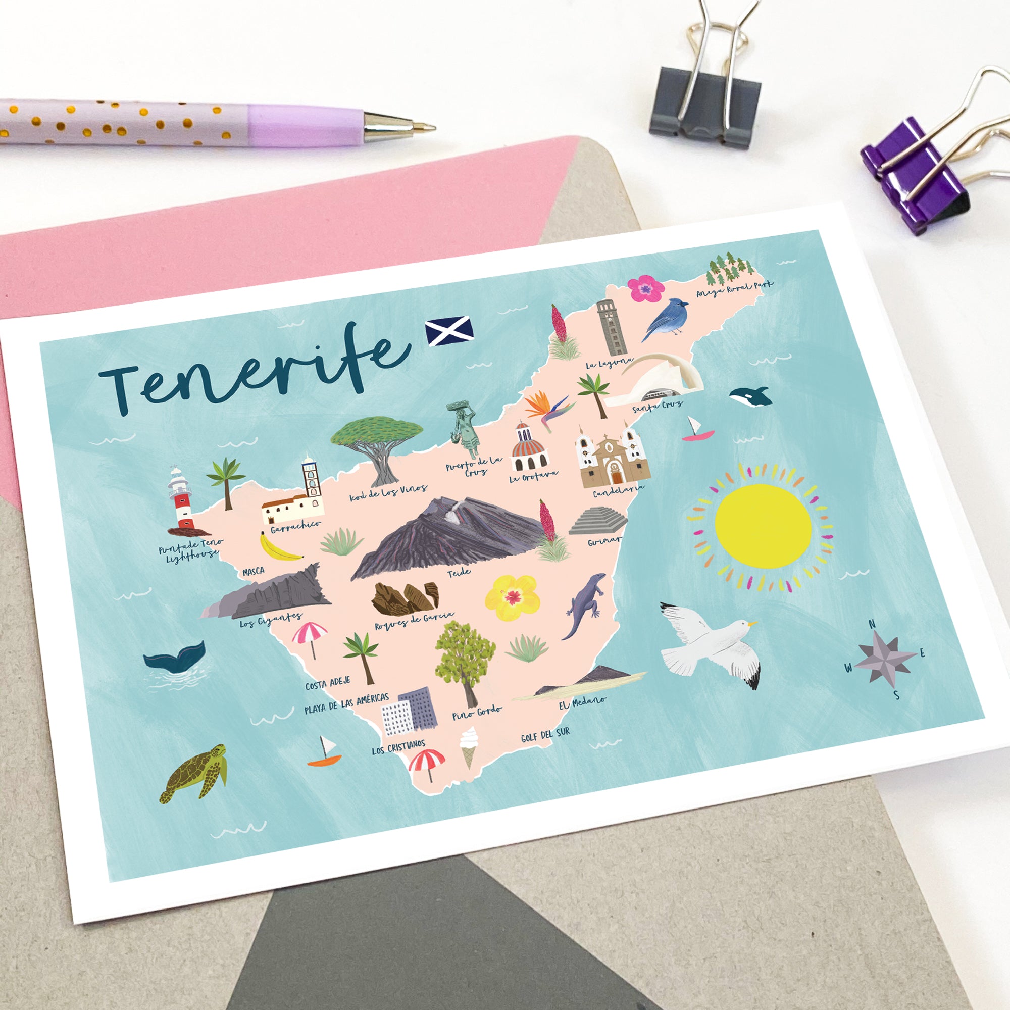 Tenerife Map Postcard - Sarah Frances 