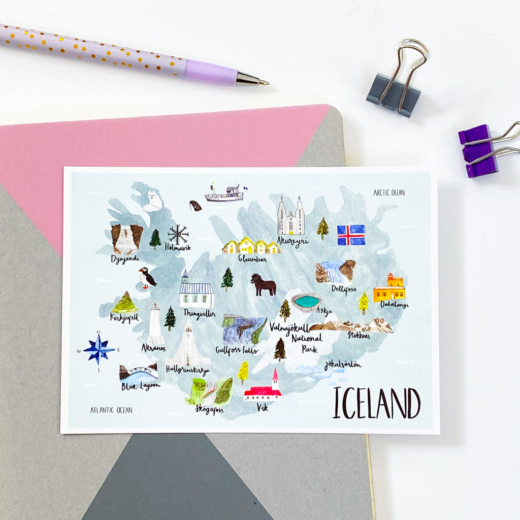 Iceland Map Postcard - Sarah Frances 